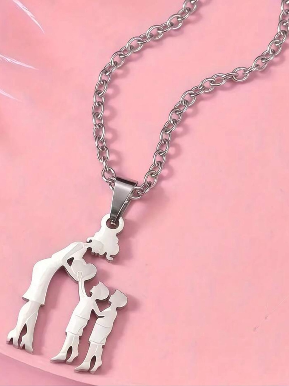 Silver Family Silhouette Pendant Necklace - Mom & 2 Sons Necklace